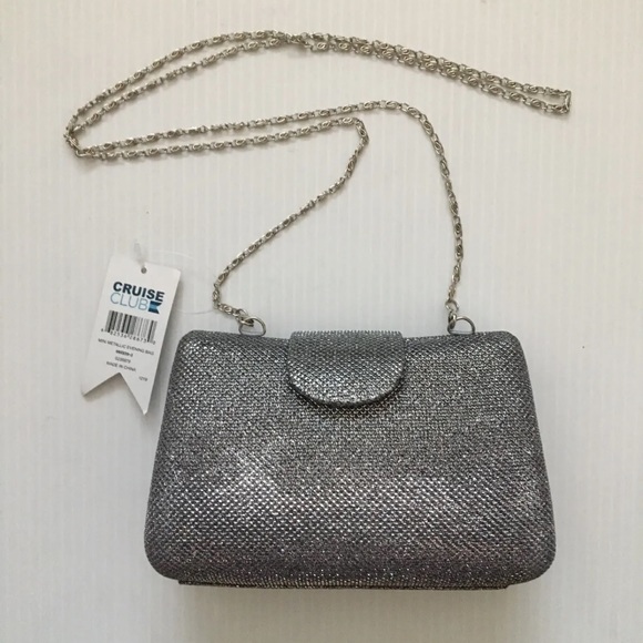 Cruise Club NWT Mini Metallic Chain CrossBody Evening Hard Shell Bag Purse - Picture 2 of 11
